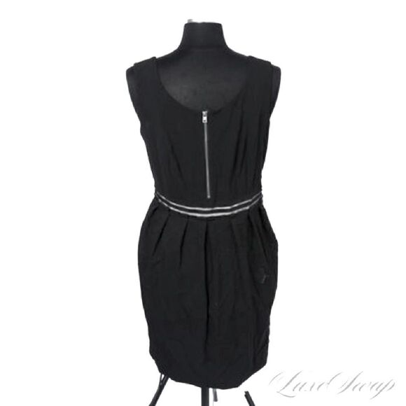 Andrew Marc NY Black Dress with Zip Front and Gray/Black Ribbon Inset at Waist. - Picture 1 of 7